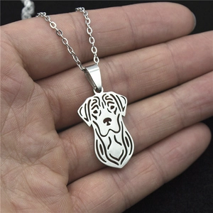 Minimalist silver stainless steel dog pendant necklace with hollow Labrador silhouette