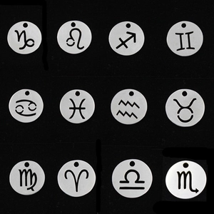 Stainless Steel Zodiac Sign Round Pendant Only Without Chain Hollow Out Astrology Charm For DIY Jewelry Making Accessories