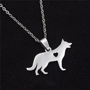 Stainless Steel German Shepherd Dog Tag Pendant Necklace With Heart Cutout Silhouette For Unisex Fashion Jewelry Gift