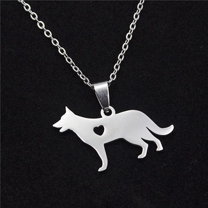German Shepherd dog tag necklace with heart cutout in polished stainless steel