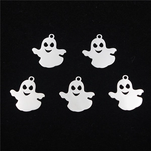 Set of five mirror-polished stainless steel ghost pendants for DIY Halloween jewelry making