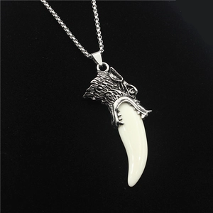Vintage Herren Wolfszahn Anhänger Halskette Legierung Drachenkopf Gothic Punk Harz Reißzahn Charm Schmuck Für Männer Geschenk