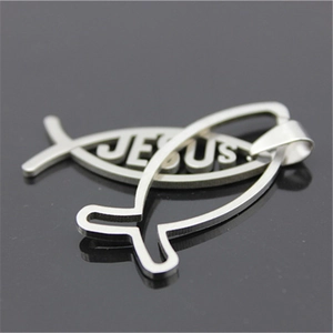Collana con ciondolo a forma di pesce Ichthys in acciaio inox con incisione Gesù