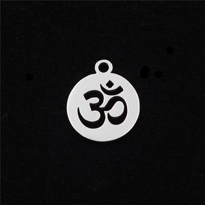 Polished stainless steel round Om pendant necklace featuring precise hollow cut-out design