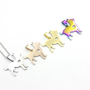 Polished stainless steel dog pendant necklaces in gold, rose gold, silver and rainbow finish
