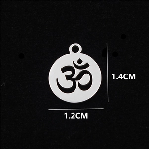 Polished stainless steel Om symbol pendant, 1.4cm hollow circular charm for necklaces