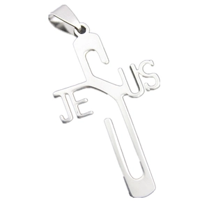 Collana con pendente a croce Jesus in acciaio inossidabile argento lucido per uomo e donna