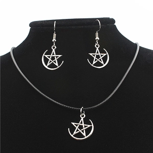 Collana E Orecchini Vintage Gotico Lega Argento Stella Luna Accessorio Gioielli Ciondolo Mistico Celestiale Cravatta Per Donna Regalo