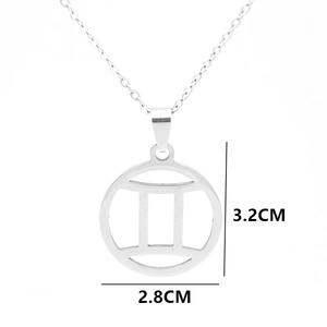 Silberne Gemini Sternzeichen-Halskette aus Edelstahl mit 3,2 cm rundem Ausschnitt