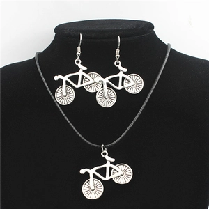 Vintage Legierung Fahrrad Schmuck Retro Silber Fahrrad Anhänger Halskette Und Tropfen Ohrringe Für Damen Mädchen Täglich