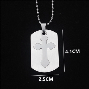 Collar de placa militar 2 en 1 de acero pulido con cruz y cadena de bolas
