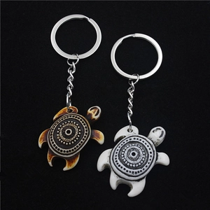 Vintage Resin Sea Turtle Keychain Tribal Mandala Pattern Bohemian Key Ring For Bags Backpack Decoration Men Women Gift