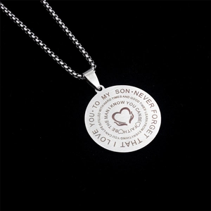 Collier To My Son en acier inoxydable avec pendentif rond gravé et message d'amour