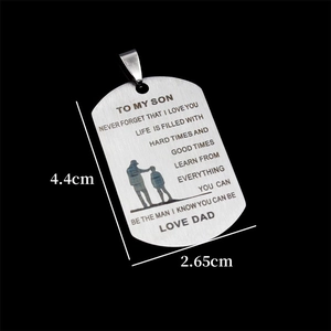 Collier plaque d'identité en acier inoxydable avec silhouette laser père et fils