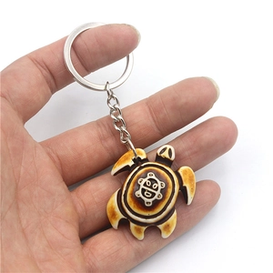 Smiling sun turtle keychain with resin sea turtle pendant and silver metal ring