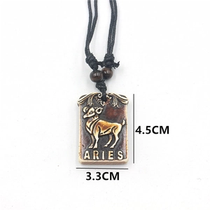 Ram sterrenbeeld hars hanger ketting met verstelbaar zwart koord en retro reliëf