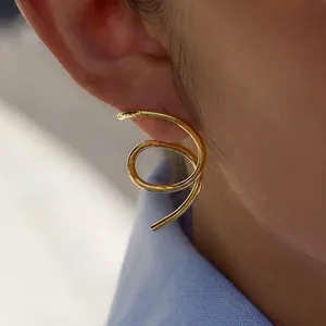 Minimalist Irregular Spiral Line Hoop Earrings For Women Stainless Steel PVD Gold Plated Geometric Fashion Jewelry
