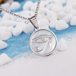 Stainless Steel Eye Of Horus Round Pendant Egyptian Shell Inlay Mysterious Vintage Necklace Jewelry For Men Women