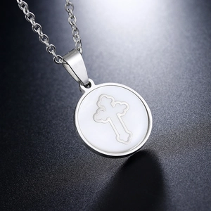 Stainless Steel Orthodox Cross Round Shell Pendant Only Polished Religious Jewelry Without Chain For Men Women Charm