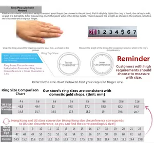 Size guide with measurement method for peace sign mood rings and US sizing conversion table