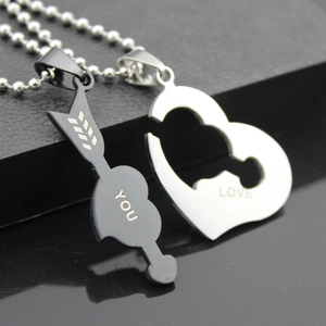 Stainless Steel Heart Arrow Couples Pendant Necklace Love You Lettering Stitching Jewelry For Valentine Day Dating Gift