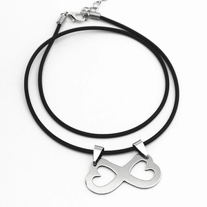 Infinity heart pendant necklace in stainless steel with a black rubber cord strap