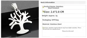 Detail showing life of tree pendant measurements of 2.6 by 2.8cm in silver steel