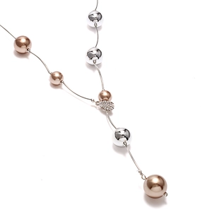 Sautoir réglable en argent avec perles champagne et breloque en forme de cœur femme