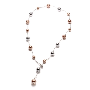 Sautoir long en perles réglable en forme de Y fini en or rose et argent poli