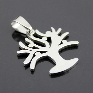 Polished stainless steel Tree of Life pendant necklace with intricate cut-out detail