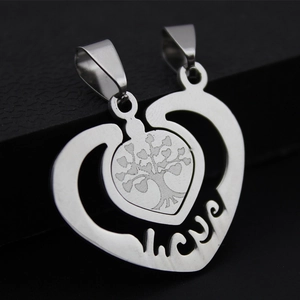 Stainless Steel Heart Pendant Tree Of Life Love Hollow Design Polished Silver Tone Unisex Jewelry Accessories Romantic Gift