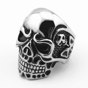 Punk Gothic Skull Stainless Steel Ring For Men Vintage Distressed Silver Biker Rock Hip Hop Style Finger Jewelry Gift