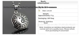Nahaufnahme des Yin Yang Anhängers aus Edelstahl mit detailliertem achteckigem Bagua-Muster