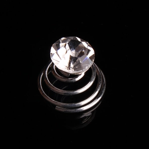 Spiral hair pin with sparkling round rhinestone set on silver metallic spiral clip