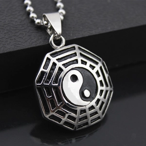 Edelstahl Tai Chi Bagua Yin Yang Anhänger Halskette Retro Taoistisch Oktogonal Poliert Charme Mode Schmuck Für Damen Herren