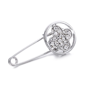 Broche Épingle de Sûreté Trèfle en Alliage d'Argent avec Strass pour Femme Mode Grande Épingle pour Cardigan Chandail Bijoux Cadeau