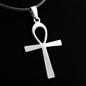 Vintage Stainless Steel Egyptian Ankh Cross Pendant Necklace Religious Key Of Life Symbol Polished Silver Men Jewelry