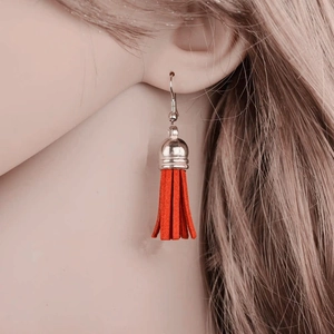Bohemian style red suede fringe tassel earrings with silver hook for women jewelry