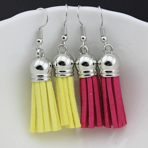 Bohemian velvet tassel dangle earrings in bright yellow and rose red colors