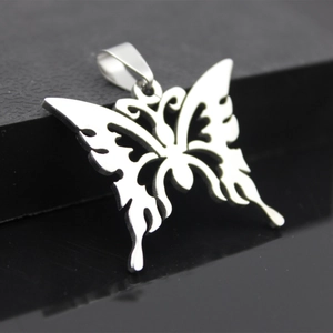 Hollow Out Butterfly Stainless Steel Pendant Tribal Flame Pattern Gothic Style Jewelry Accessory For Men Women Pendant Only