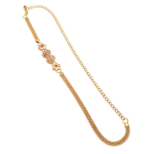 Golden metal waist chain for women with crystal floral accents and adjustable corn chain