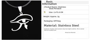 Detailed view of silver stainless steel Eye of Horus pendant with technical dimensions