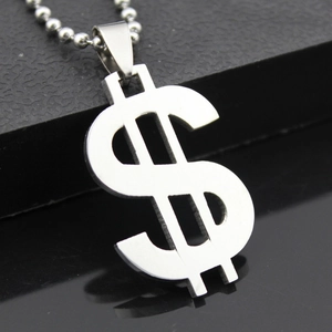 Polished Stainless Steel Dollar Sign Pendant Only For Men Women Hip Hop Money Symbol Charm Fashion Silver Tone Jewelry