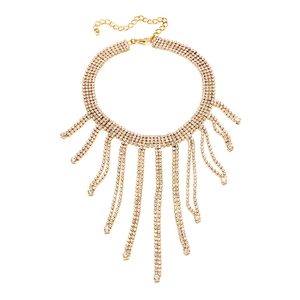 Luxuriöses goldenes Halsband mit gestuften Strass-Fransen und eleganten Kristall-Quasten
