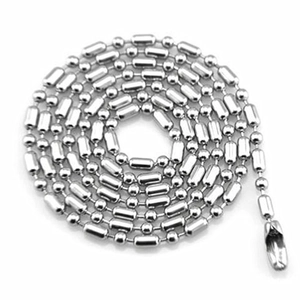 Polished 2.4mm stainless steel ball and cylinder chain necklace on white background