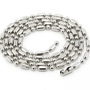 Close-up of 2.4mm silver stainless steel ball and cylinder bead chain for necklaces