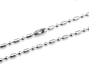 Macro detail of 2.4mm stainless steel ball and cylinder chain link with metallic luster