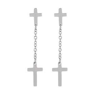 Stainless Steel Cross Dangle Earrings For Men Women Punk Gothic Long Chain Drop Earrings Silver Color Polished Jewelry