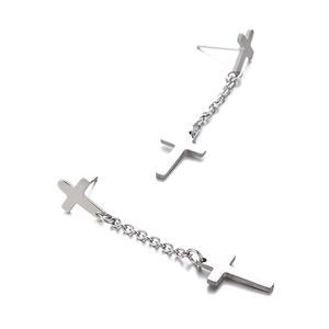 Minimalist silver titanium steel cross stud earrings with long chain tassels for women