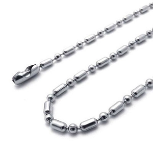 Detailed close-up of shiny 2.4mm stainless steel ball and cylinder beaded chain